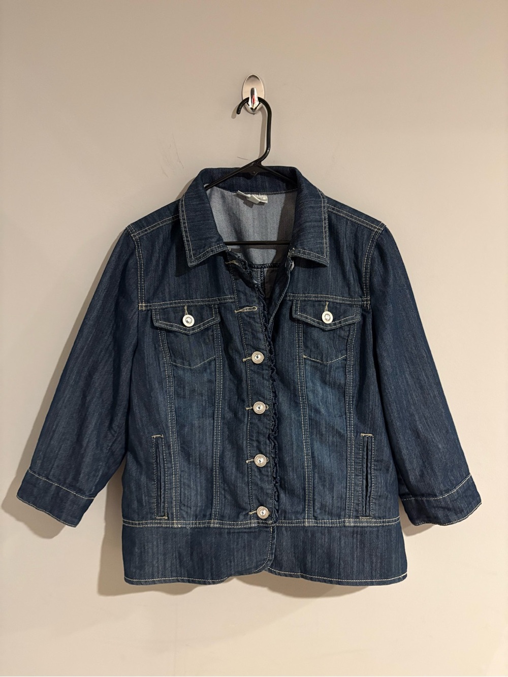 Dressbarn Denim Jacket Women’s XL Dark Wash 3/4 Sleeve Jean Jacket